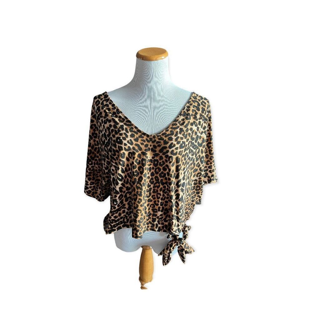 Womens Forever 21 + Animal Print Side Knot Dolman Knit Top - Sz 2X